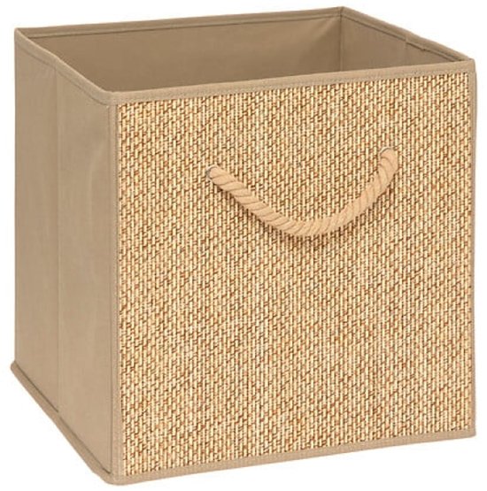 Stemy opvouwbare opbergbox met touwgreep – rattanlook, beige, 31 cm