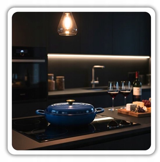 Hage - Casserole - Enameled Cast Iron Casserole - Cast Iron Casserole - Suitable for Induction, Gas & Oven - Includes Trivet & Handle Protectors - 3 Liters - Ø30 x 10.5 cm - Blue