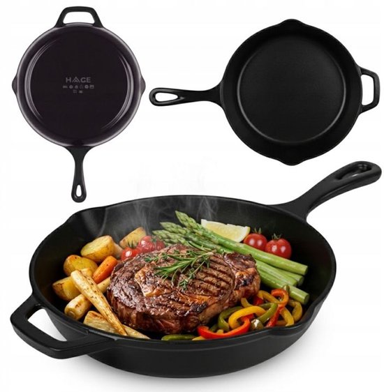 Hage - Cast Iron Frying Pan - Enamelled Skillet - Induction, Gas & Oven Safe - Sturdy Handle - Even Heat Distribution - Durable Frying Pan for Daily Use - Ø26 cm - Matte Black