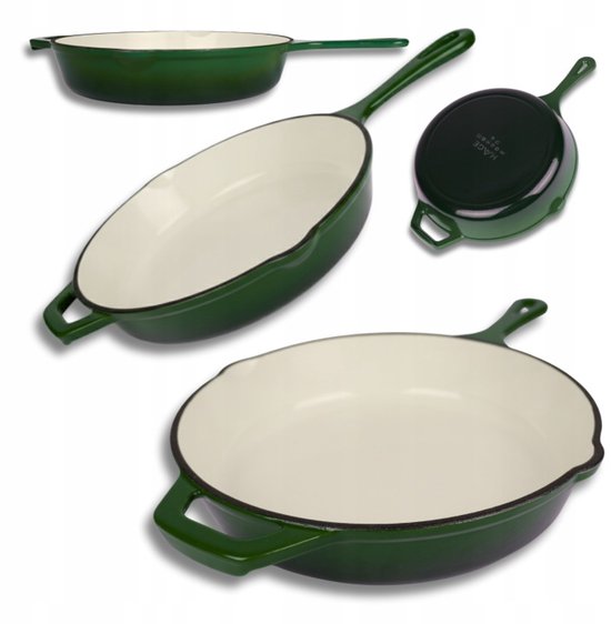Hage - Cast Iron Frying Pan - Enameled Skillet with High Rim - Induction, Gas, Electric & Oven Safe - For Baking and Roasting - Even Heat Distribution - Ergonomic Handle - Ø26 cm - Bottle Green