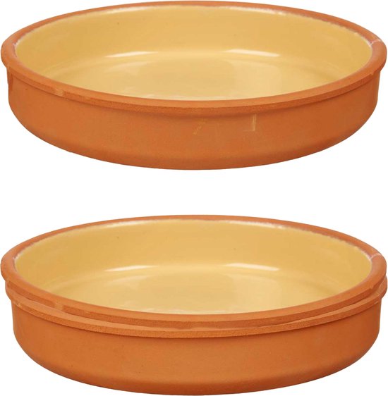 La Dehesa Tapas Servierschale - 2x Stück - Terrakotta - gelb - D23 x H4 cm - zum Servieren von Häppchen - Auflaufform - rund