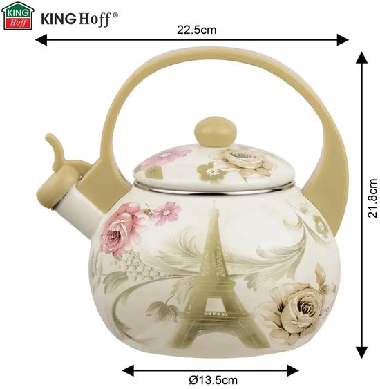 Bouilloire sifflante Kinghoff 2038 - Émail - Crème - 2 litres - Paris