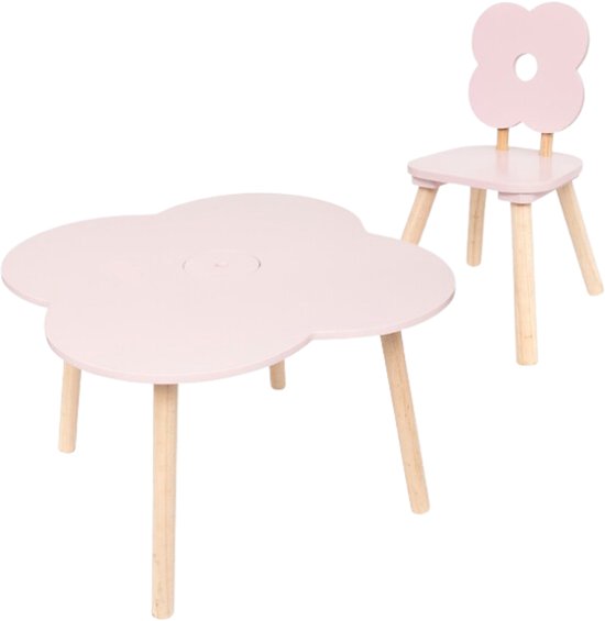 Douceur Bloemen kindermeubelset – kindertafel en stoel van MDF en hout, roze