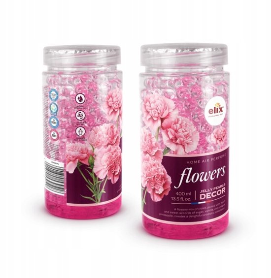 Elix - Jelly Pearls Geurparels - Luchtverfrisser - Gel Air Freshener - voor Interieur & Auto - Geurkorrels met Essentiële Oliën - Langdurige - 400 ml - Flowers