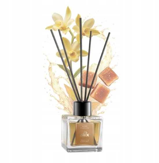 Elix - Geurstokjes Diffuser - Reed Diffuser - Luchtverfrisser - Interieur Parfum - Langdurige Huisgeur - voor Woonkamer, Slaapkamer, Kantoor & Badkamer - 100 ml - Vanilla & Caramel