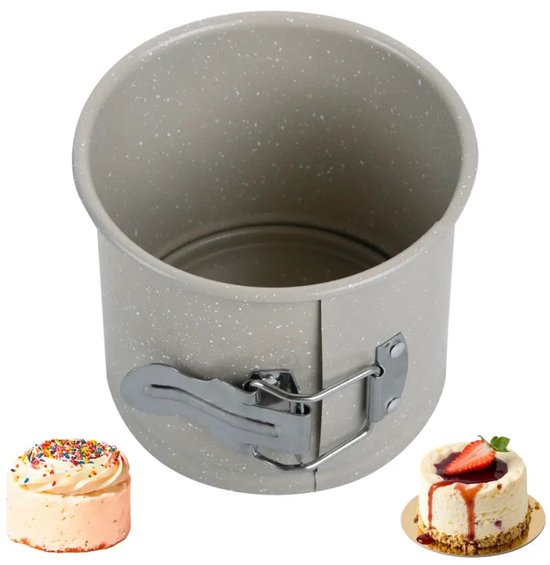 Bakvormen Set - Cakepan - 3-Delig Bakvormen Set - 26 x 11,5 x 7,5 cm Rechthoekige Baktray + Ø12 cm Ronde Cakepan + 27,5 cm Vierkante Bakvorm - Carbon Staal - Marmeren Anti-aanbaklaag - Beige-Grijs