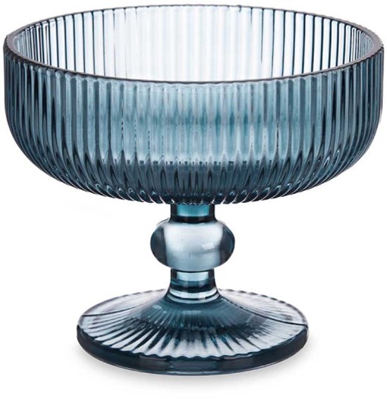 Glass ice cream cups 310 ml on stem – Glass dessert coupes – dark blue striped – set of 6 dessert glasses