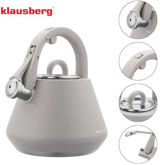 Klausberg 7949 - Whistling kettle - 2.5 liters - Stainless steel - Grey