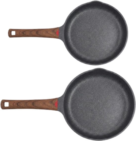 Topfset - Schmorpfannenset - Kochtopfset - Schmorpfanne 24 cm & 28 cm - Induktionsgeeignet - Keramik-Antihaftbeschichtung - PFOA- & PFAS-frei - Kratzfest - Mit Ausgießer - Schwarz