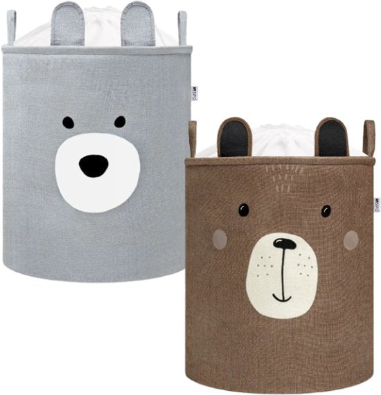 SIPO Toy Baskets XXL – Set of 2 – Bear Design – 63 L – Brown/Grey