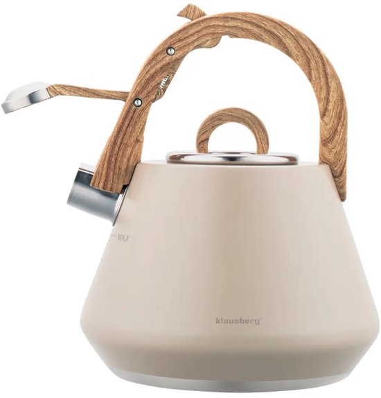 Klausberg 7950 - Bouilloire sifflante - 2,5 litres - Acier inoxydable - beige - poignée en bois (copie)