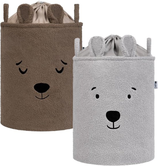 SIPO Toy Baskets Bouclé – Set of 2 – Bear Design – 43 L – Brown/Grey