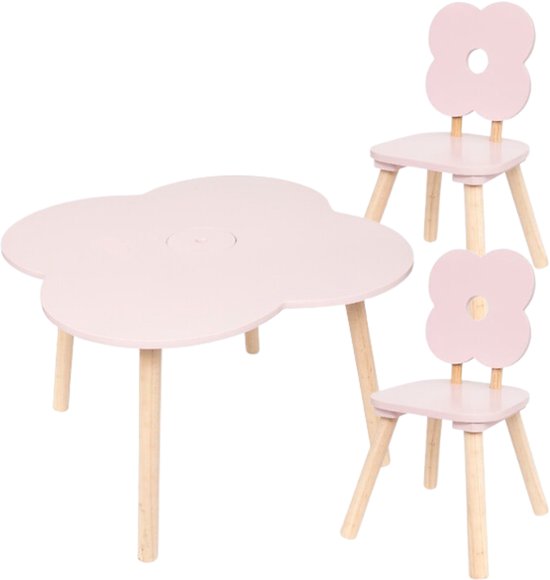 Douceur Flowers Children's Furniture - Kids' Furniture Set - Children's Furniture - 1 Table + 2 Chairs - Set for Kids - MDF & Wood - Pink