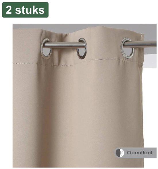 Atmosphera Verdunkelungsvorhänge - 4er-Set - B135 x L240 cm - beige - gefältelt - mit Ringen - fertig konfektioniert - Set aus 2 Vorhängen - Vollständig verdunkelnd - Wärmeregulierend