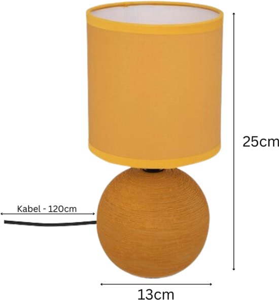 Timéo Bowl Table Lamp - Ceramic Lamp - Set of 2 - Modern Table Lamp with Cord - Ambient Lighting for Living Room - Bedroom - Office - 25 cm in Height - Yellow