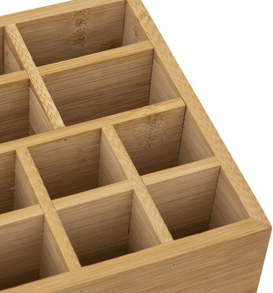 Organisateur de maquillage 11 compartiments avec miroir 24,5 x 8 cm en bambou - Porte-vernis à ongles - Porte-maquillage - Organisateurs