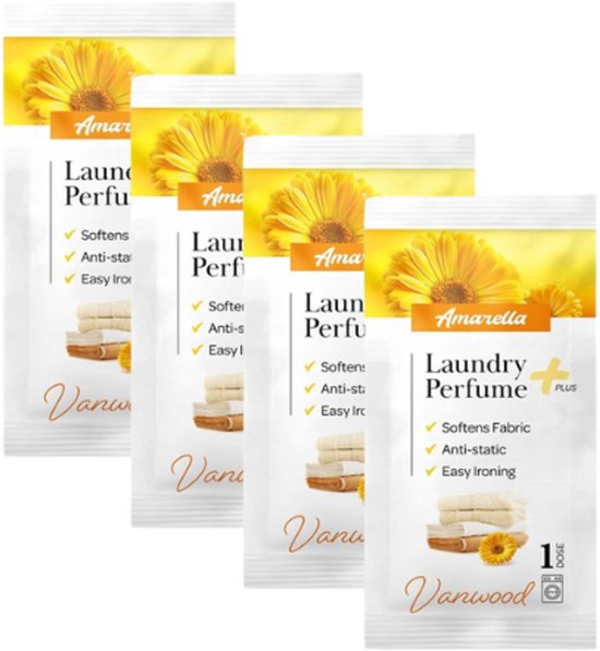 Elix - Parfum de linge Amarella - Set de 4 sachets - Laundry Perfume - Parfum pour adoucissant - Anti-statique, repassage facile - Longue durée - Sachet de 10 ml - Vanwood
