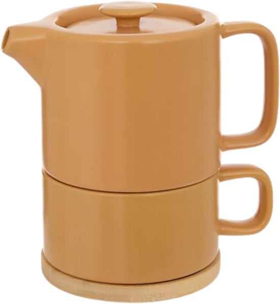 Secret de Gourmet Teapot Penang - Ceramic - with cup - ochre - 10 x 15 cm