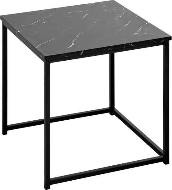 Atmosphera Bijzettafels met marmereffect - 38xH40 cm - Set van 2 stuks - Zwart