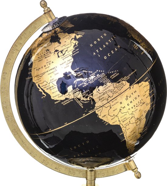 Atmosphera decoratieve wereldbol zwart en goud – op metalen voet, Ø 20 cm – foto 2