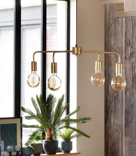 KELI Lam pe suspendue en métal 4 têtes - E27 - 40 W - ˜69 cm - Or