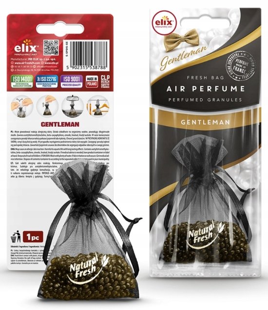 Elix - Sachet parfumé billes granulées - Désodorisant parfum masculin - Désodorisant voiture - Parfum longue durée - pour voiture, placard & pièce - Gentleman