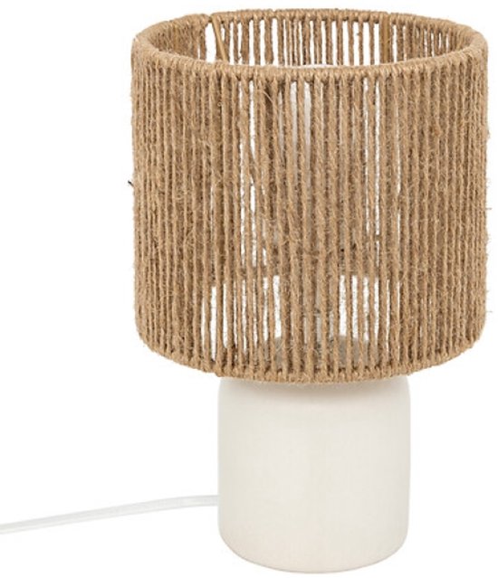 Koby Tischlampe - Zylinder Tischleuchte Steingut - Moderne Stimmungsleuchte - für Wohnzimmer, Schlafzimmer oder Büro - Keramik - 24 cm Höhe - Weiß