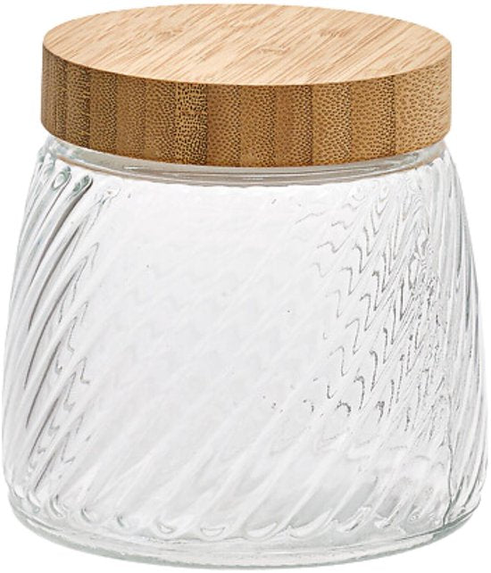 5Five voorraadpot Ventura van ribbelglas – bamboe draaideksel, 0,9 liter – foto 6