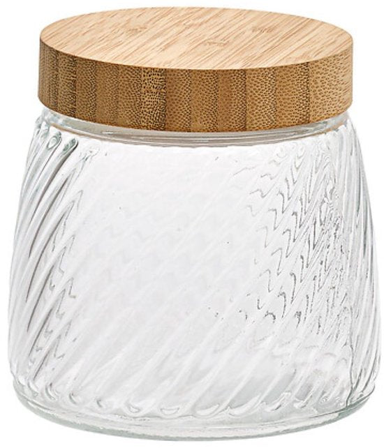 Lot de 2 bocaux de conservation en verre - Bocal de conservation - Boîte de rangement - Avec couvercle en bambou - Rangement cuisine - 0,9 litre - Ø12,2 x 12,5 - Transparent