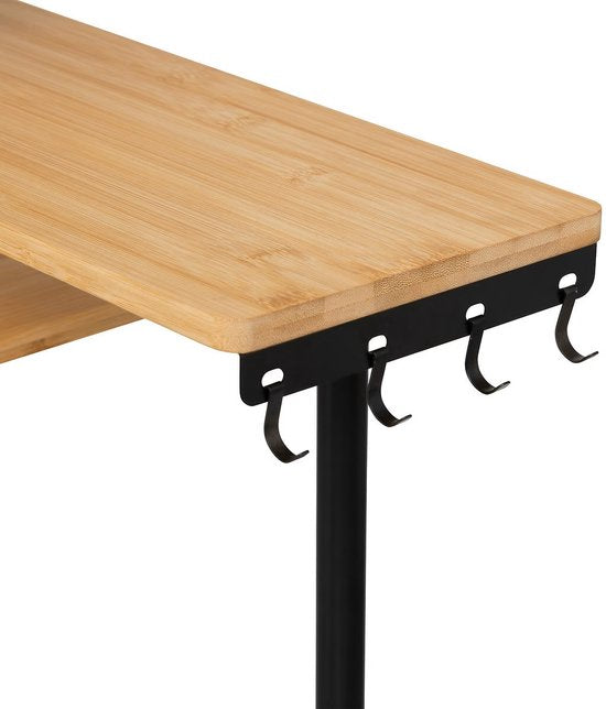 5Five Keuken / aanrecht hoek rekje - metaal / bamboe hout - 43 x 43 x 38 cm - organizer - naturel / zwart - 3 laags