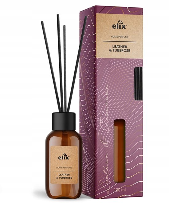 Elix - Geurstokjes Diffuser - Luchtverfrisser - Interieur Parfum - Reed Diffuser - Luxe Huisgeur 45 Dagen - Elegante Woonkamer, Slaapkamer & Kantoor Geur - 125 ml - Leather & Tuberose