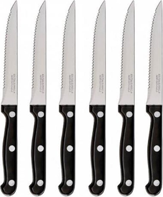Secret de Gourmet steakmessen 6 stuks – RVS vleesmessen, zwart, 22 cm