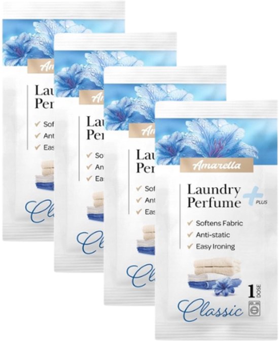 Elix - Amarella Parfum de Lessive - Lot de 4 Sachets - Parfum pour Lessive - Parfum pour Adoucissant - Anti-statique Facilité de Repassage - Longue Durée - Sachet de 10 ml - Classic