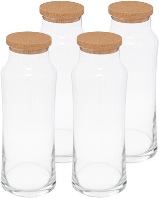 Glazen waterkaraf 1 liter, set van 4, slank en transparant, 25 cm hoog