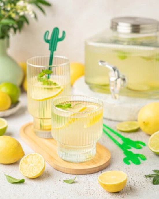 MPLCo glazen drankdispenser met kraantje – 3 liter, geribbeld glas – foto 2