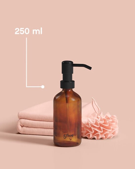 Distributeur de savon en verre - Lot de 2 - Distributeur de savon luxueux dans coffret de présentation - Accessoire pour salle de bain et cuisine - 250 ml - Marron