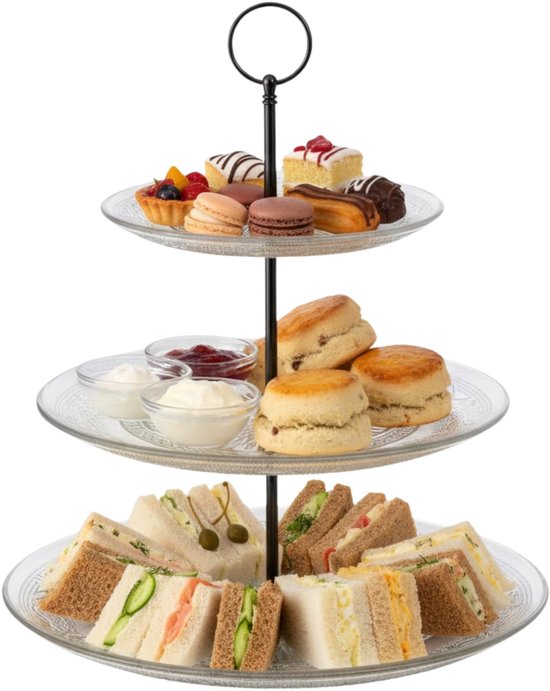 Secret de Gourmet glazen etagère 3-laags – serveerbord voor high tea, 34 cm