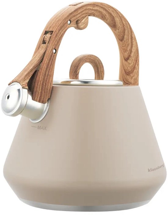 Klausberg 7950 - Flötenkessel mit Flöte - 2,5 Liter - Edelstahl - beige - Holzgriff (Kopie)