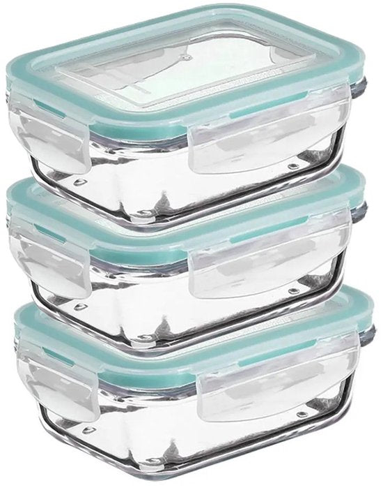5Five Food storage container with lid - 3x - glass - airtight - with clips - 18 x 12 x 6 cm - 800 ml