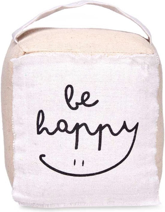 Giftdecor deurstopper Be happy – beige canvas, 1 kilo, 14,5 x 16 x 19 cm – foto 2