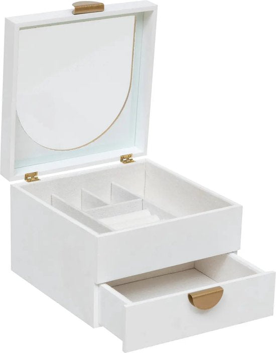 Boîte à bijoux Atmosphera Bombay - 20 x 20 x 13 cm - Blanc ivoire - Coffret à bijoux avec couvercle - avec miroir et tiroir