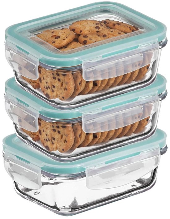 5Five Boîte de conservation avec couvercle - 3x - verre - hermétique - avec clips - 18 x 12 x 6 cm - 800 ml