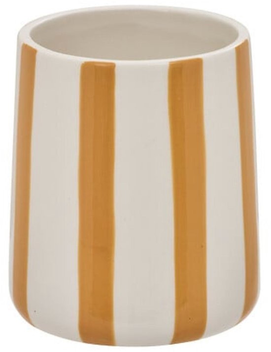 Tandenborstelhouder Strio van keramiek – geel (tarwe) met strepen, 10 cm