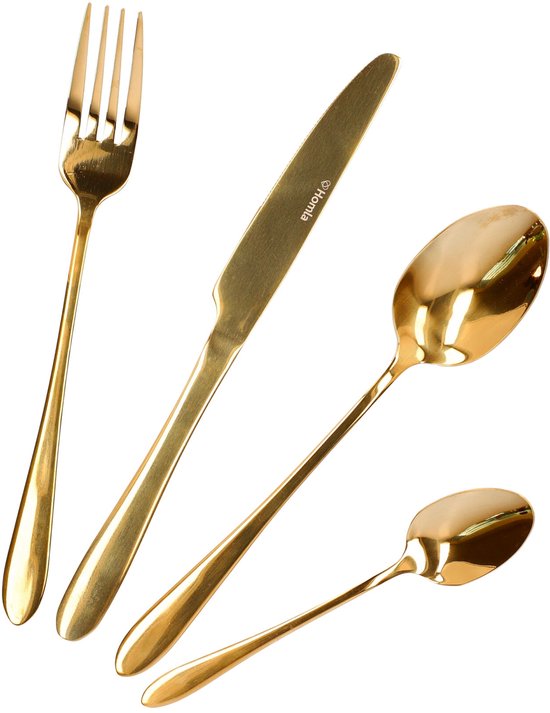 HOMLA - Abele Cutlery Set - 16-Piece Luxury Cutlery Set - Iridescent Cutlery Set - Modern Design Table Cutlery - Spoons, Forks & Knives - Stainless Steel - Gold