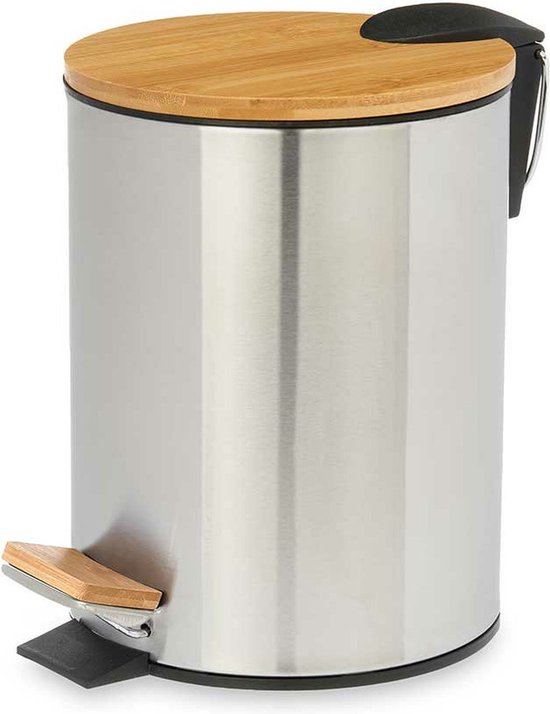 Poubelle à pédale Berilo Acier - fermeture douce - 5L - argent / beige - D20 x H26 cm - poubelle pour salle de bain