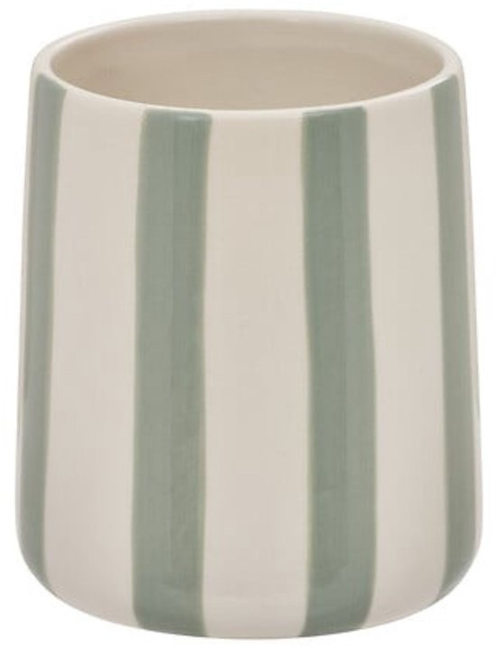 Porte-brosse à dents Strio Haut - 10 cm - Céramique vert céladon - Gobelet à brosses à dents - Gobelet de salle de bain - Gobelet de lavabo - Récipient pour la salle de bain - Rayures vertes - Céramique