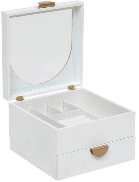 Boîte à bijoux Atmosphera Bombay - 20 x 20 x 13 cm - Blanc ivoire - Coffret à bijoux avec couvercle - avec miroir et tiroir