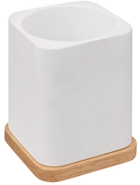 Natureo Bathroom Accessory Set - Luxury Bathroom Set - Bathroom Accessories Set - Toilet Brush - Toothbrush Holder - Soap Dispenser 300 ml - Polyresin / ASH - White