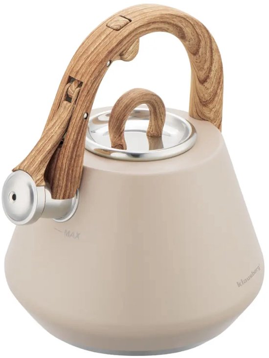 Klausberg 7950 - Flötenkessel mit Flöte - 2,5 Liter - Edelstahl - beige - Holzgriff (Kopie)