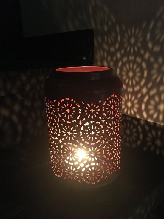 Windlicht lantaarn zwart metaal, 19 cm hoog